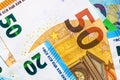 Closeup shot of piled Euro banknotes - investment and financial concept