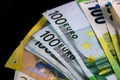 Closeup shot of piled Euro banknotes - investment and financial concept