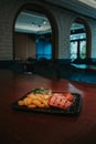 Closeup shot of a plate with grilled meat, potatoes, and vegetables Royalty Free Stock Photo