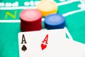 Closeup shot of poker cards and chips Royalty Free Stock Photo