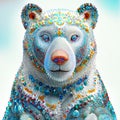 A closeup shot of a polar bear with a colorful pattern on it Generative AI Royalty Free Stock Photo