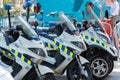 Closeup shot of police motorcycles