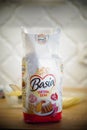 Closeup shot of Polish Basia brand white flour in an open bag