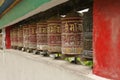 Closeup shot of Prayer wheels at Tibetan Buddhist monestary