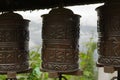 Closeup shot of Prayer wheels at Tibetan Buddhist monestary