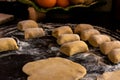 Closeup shot of the process of baking mushroom pastries in a kitchen