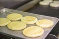 Closeup shot of the process of making sweet Arepas, Venezuelan traditional cuisine