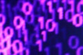 Closeup shot of a purple blurred background displaying binary codes - a digital concept