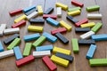 Closeup shot of puzzles and colored figures used in occupational therapy