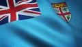 Closeup shot of realistic waving flag of Fiji with interesting textures