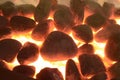 Closeup shot of red hot burning coals for barbecue Royalty Free Stock Photo