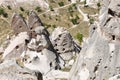 Closeup shot of rock houses at the foot of Uchisar Castle in Kappad, Turkey