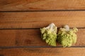 Closeup shot of the romanesco broccoli on a wooden background