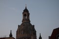 Closeup shot of the roof of the Frauenkirche at night in Dresden, Germany Royalty Free Stock Photo