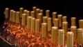 Closeup shot of rows of glass rose wines with gold caps on a liquor shelf