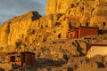 Closeup shot of the ruins of the Guge Dynasty in Zada County at sunrise