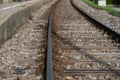 Closeup shot of a rustic railroad near a train station