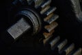 Closeup shot of rusty cogwheels of an old mechanism