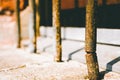 Closeup shot of the rusty and old handrailings and fences of a building Royalty Free Stock Photo