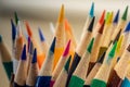 Closeup shot of a set of colorful pencils on a blurred background Royalty Free Stock Photo
