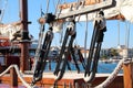 Closeup shot of ship rigging ropes