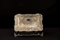 Closeup shot of silver vintage jewelry box isolated on black background Royalty Free Stock Photo