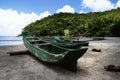 Closeup shot of simple wooden boats on the beach of Ilha Bella in Brazil