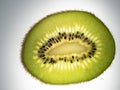 Closeup shot of sliced kiwi fruit with dark small seeds and bright green flesh on a white background Royalty Free Stock Photo