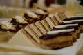 Closeup shot of slices of chocolate dessert bars on a plate