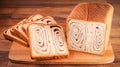 Closeup shot of slices of tasty bread on a wooden board