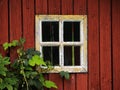 Closeup shot of a small window detail of a typical Swedish wood house