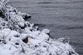 Closeup shot of the snow-covered Mississippi coast during the snowfall