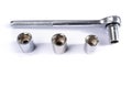 Closeup shot of a socket wrench and sockets on a white background Royalty Free Stock Photo