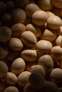 Closeup shot of Soy beans seeds grain. Soybeans. Soya. Healthy Produce. Vegan.
