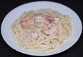 Closeup shot of spaghetti pasta with shrimp