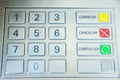 Closeup shot of a Spanish ATM machine keypad Royalty Free Stock Photo