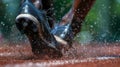 Closeup shot of a sprinters feet digging into the starting blocks the energy and power about to be unleashed