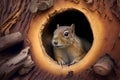 A closeup shot of a squirrel looking out of a hole in a tree Royalty Free Stock Photo
