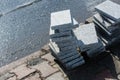 Closeup shot of a stack of cement tiles