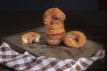 Closeup shot of a stack of donuts with sugar