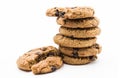 Closeup shot of stacked cookies isolated on a white background