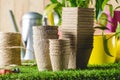 closeup shot of stacks of different flower pots