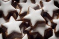 Closeup shot of star-shaped German cinnamon cookies called Zimtsterne Royalty Free Stock Photo