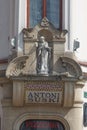 Closeup shot of a statue detail of historic House of Suski in Krakow, Poland