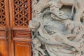 Closeup shot of the stone dragon column decoration on Po Lin Monastery Royalty Free Stock Photo