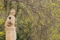 Closeup shot of a stone sculpture of a woman with a chalice in Prague, Czech Republic