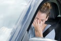 closeup shot stressed young woman driver in car Royalty Free Stock Photo