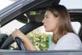 closeup shot stressed young woman driver in car Royalty Free Stock Photo