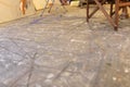 Closeup shot of studio floor covered with splattered paint