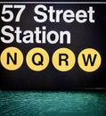 Closeup shot of a subway entrance at 57th street in NYC